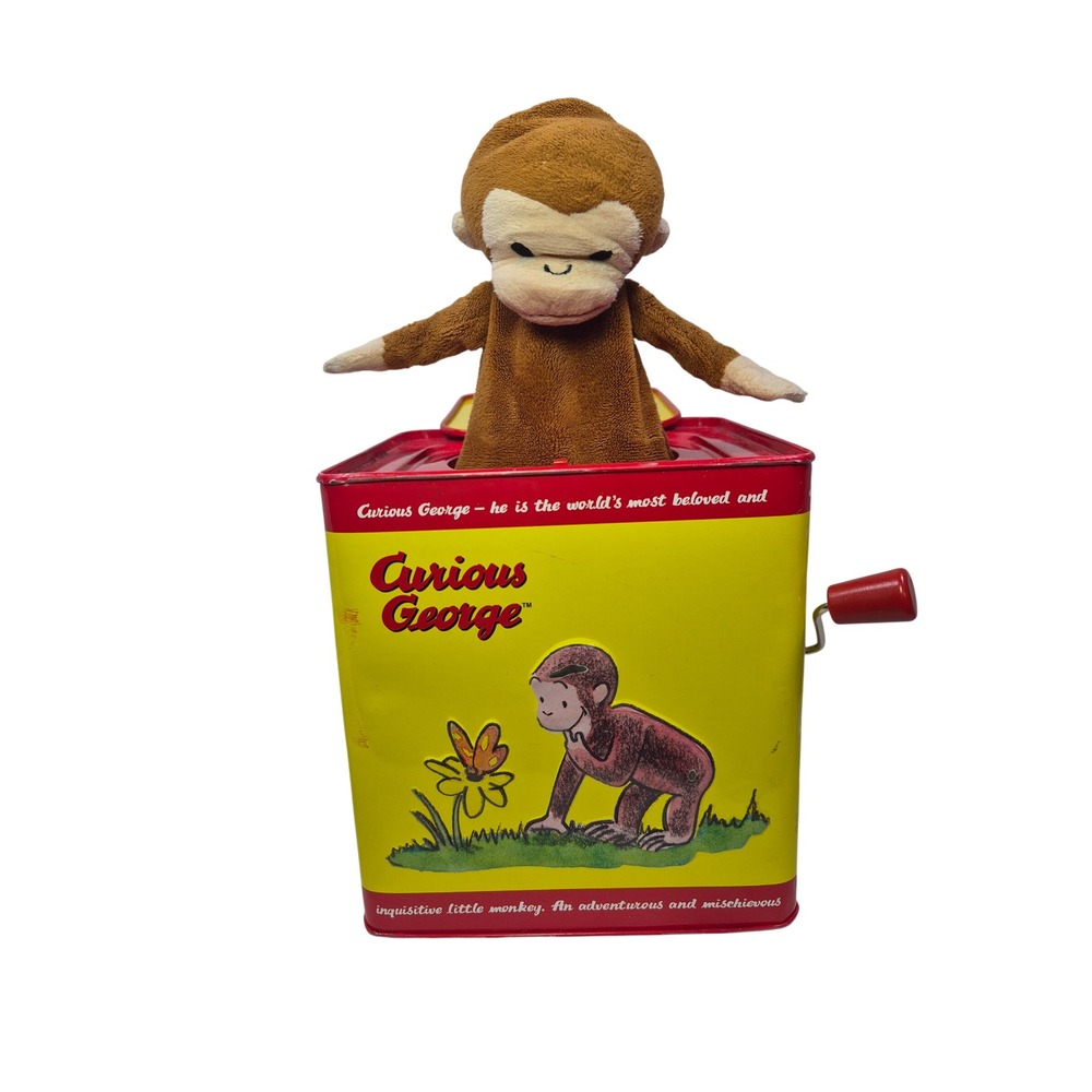 1995 VTG Schylling Curious George Jack in the Box Tin Musical Monkey WORKS READ